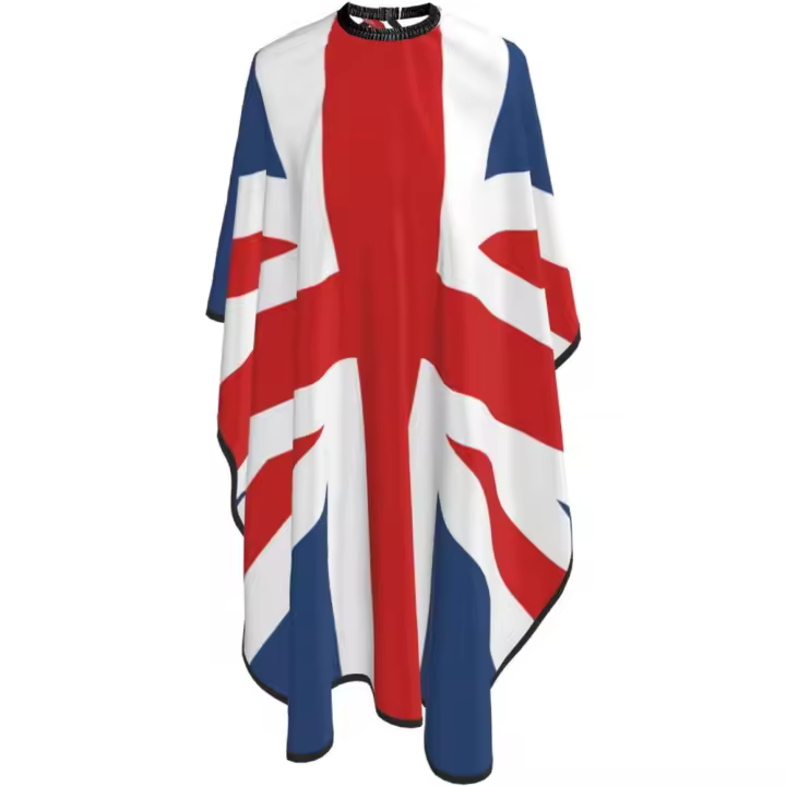 Capa de peluquero con bandera de Union Jack, capa de corte de pelo impermeable para peluquería profesional con cierre a presión ajustable, delantal de corte de pelo para estilista y uso doméstico, 55 x 66 pulgadas - 1