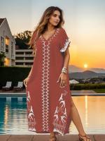 Traje de baño cubre golondrina bordado Kimono 2025 Bikini cubierta Ups Vestido de playa bata vestido largo ropa de playa Sarong mujeres vestido suelto - details 7
