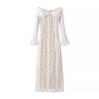 TRAFZA, vestido ajustado elegante para mujer, cuello de un hombro, encaje, manga larga, primavera, mujer, con cordones, decorar, elegante, vestidos largos con cremallera - details 1