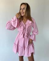 Elegante Vestido Mini de Cintura Alta con Encaje Manga Larga, Agujero en la Cintura, Lazo de Moda para Mujeres - details 14