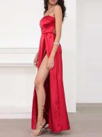 Vestido de Satén sin Correas de Verano Sexy, Lumbar, Rojo y Verde, Ideal para Fiesta de Cumpleaños y Ceremonia de Graduación - details 5