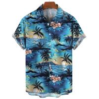 Camisa estampada de mezclilla hawaiana, pantalones cortos casuales, mangas superiores, ropa de calle grande, ropa de hombre original - details 6