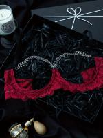 Conjunto de lencería de encaje floral erótico, sujetador abierto transparente y tanga con cadena, lencería sexy y ropa interior - details 23