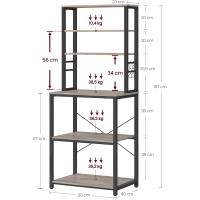 EstanterÍa de Cocina, EstanterÍa de PanaderÍa, 6 Estantes y 6 Ganchos, para Microondas, Marco de Acero, Industrial, 40 x 80 x 167 cm, MarrÓn RÚstico y Negro - details 46