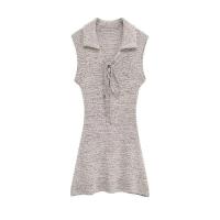 Vestido casual sin mangas de verano 2025 con solapa decorada con lazo, chaleco de mujer, falda corta. - details 1