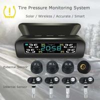 Sistema de monitoreo inalámbrico TPMS Universal, reloj de energía Solar, pantalla LCD, 4 sensores externos de presión de neumáticos - details 0