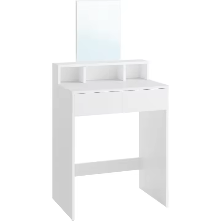 Tocador con Espejo Grande, tocador, 2 cajones, 3 Compartimentos Abiertos, tocador, Moderno, Blanco - 1