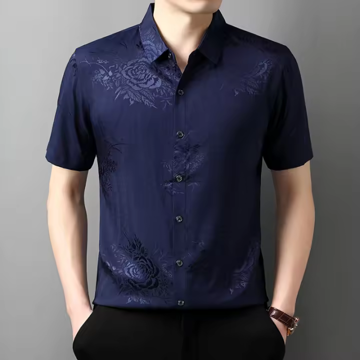 Camisa holgada informal y versátil, manga corta fina, estampado de seda de hielo, novedad de verano - 1