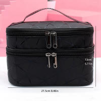 Bolsa De Maquillaje Grande Para Mujer Con Doble Cremallera Organizador De Viaje Impermeable Para Cosméticos Y Toallitas Bolsa De Baño - details 11