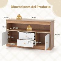 Armario de Juguetes para Niños, Estantería Infantil de Madera con Estante Abierto, 2 Cajones y 2 Puertas, Mueble Multifuncional para Salón, Dormitorio, Guardería, Jardín de Infancia (Natural) - details 2