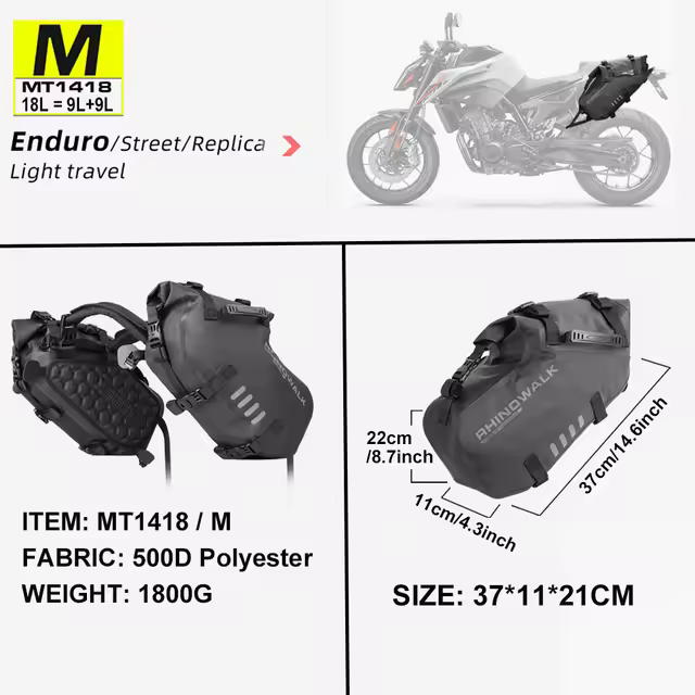 Rhinowalk-Bolsa para motocicleta 100% impermeable, 18L/28L/48L, gran capacidad, 2 uds., ajuste Universal, bolsa para alforja de motocicleta, bolsas laterales para sillín - 1