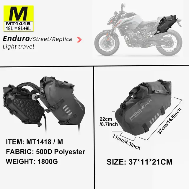Rhinowalk-Bolsa para motocicleta 100% impermeable, 18L/28L/48L, gran capacidad, 2 uds., ajuste Universal, bolsa para alforja de motocicleta, bolsas laterales para sillín - 1