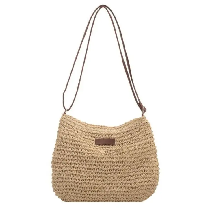 Bolso tejido de paja para mujer, bolsa de hombro, monederos de punto, bolso de playa, nuevo - 1