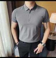 Polo de manga corta bordado de malla transpirable de verano para hombre, camiseta informal de negocios con solapa y media cremallera, - details 40