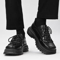 Zapatos Casuales de Cuero para Hombres Nuevos, Diseño de Cabeza Cuadrada, Suela Gruesa, Correas Personalizadas, Negro Puro - details 3