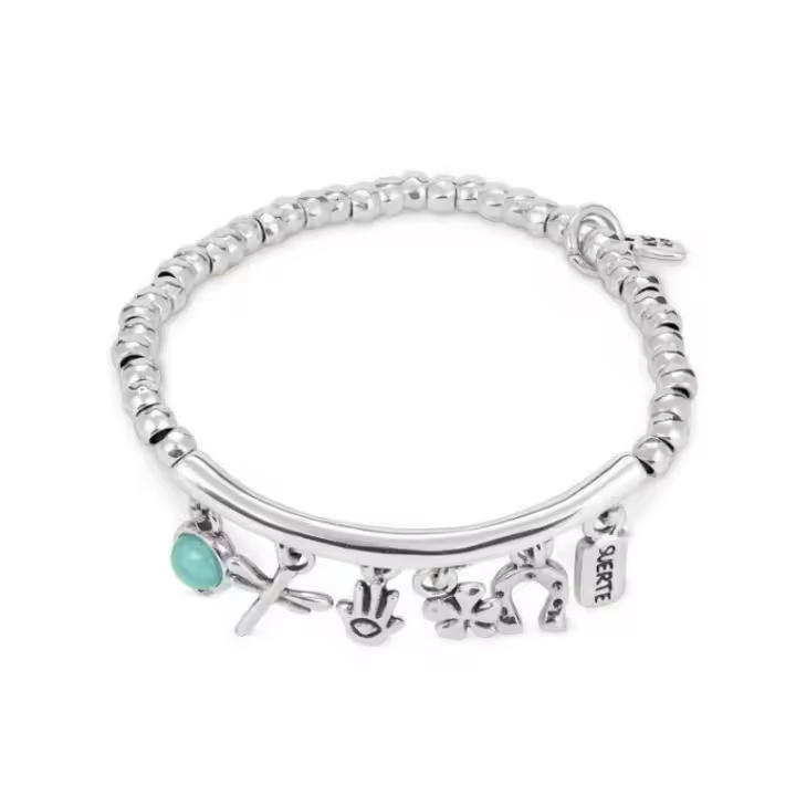 UNOde50-Pulsera de trébol de cuatro hojas con colgante de borla y diseño de niño, herradura, buena suerte - 1
