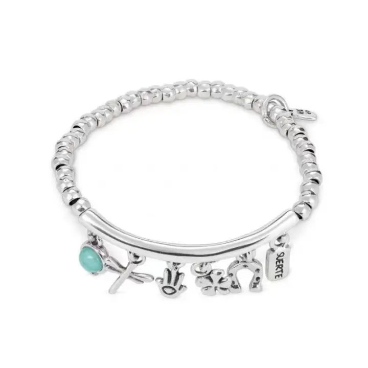 UNOde50-Pulsera de trébol de cuatro hojas con colgante de borla y diseño de niño, herradura, buena suerte - 1