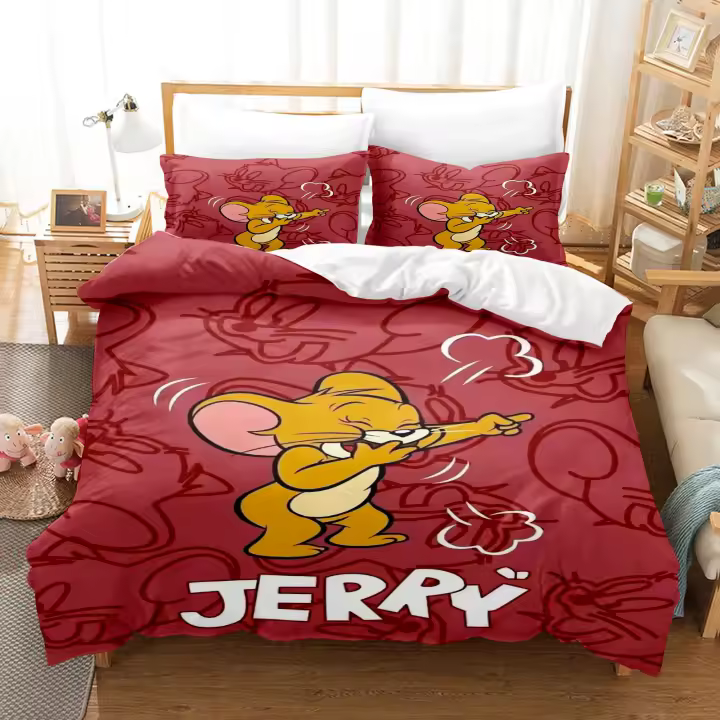 Juego de Ropa de Cama de Lujo Duvet de Anime Tom y Jerry Tamaño Rey Cubierta de Cama de Poliéster - 1