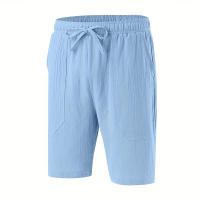 Verano Hombres Color Sólido Cinco Puntos Casual Pantalones Cortos Cordón Transpirable Pantalones de Playa Algodón Lino Pantalones Cortos Deportivos - details 10