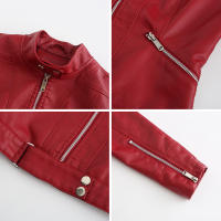 Chaquetas de piel sintética para mujer, abrigo ajustado con cremallera para motocicleta, abrigo corto de PU para motorista - details 1