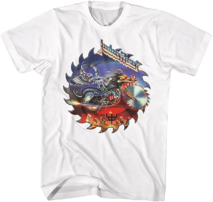 Camiseta de manga corta para hombre, camisa con estampado de Judas Priest Saw, Heavy Metal, Estilo Vintage - 1