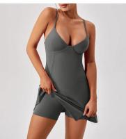 Mono con cuello Halter, vestido de tenis, Yoga, Fitness, cepillado, cómodo, transpirable, antideslizante, Falda corta deportiva informal para correr, nuevo - details 9