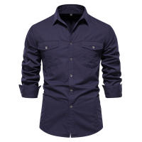 Camisa de algodón para hombre, camisa informal de moda, color sólido, manga larga, Primavera - details 4