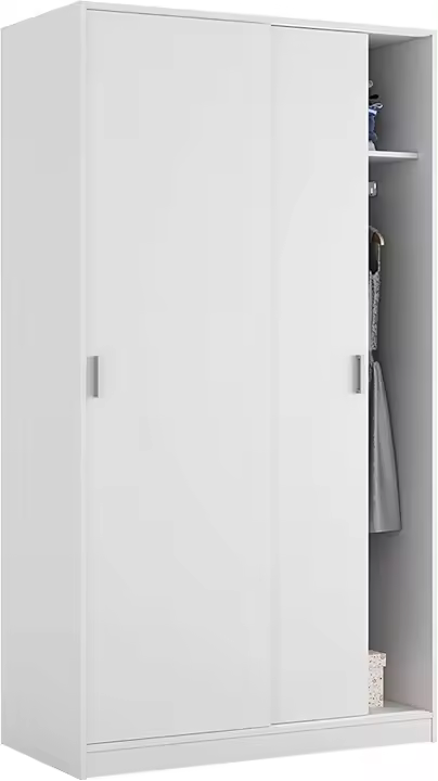 Armario de dos puertas correderas, acabado en color blanco Artik, medidas: 100 cm (largo) x 50 cm (ancho) x 200 cm (alto) - 1