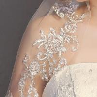 Boda de encaje nupcial para velo de novia de 2 niveles con apliques de cintura corta y velos de tul suaves con peine - details 2