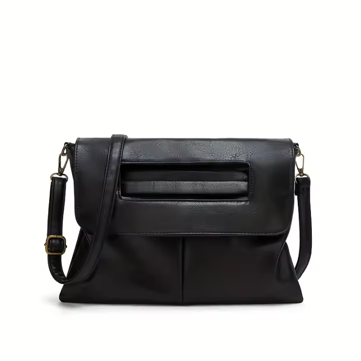 2025 Nuevo bolso de hombro tipo sobre elegante de inspiración coreana - Bolso de gran capacidad con correa desmontable, cierre magnético y forro de poliéster - Negro sólido para mujeres, uso informal y formal - 1