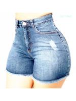 Pantalones cortos de mezclilla de cintura alta de verano para mujer, pantalones cortos ajustados con agujeros rasgados y elásticos - details 5