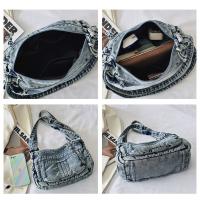 Bolso cruzado Retro vaquero de tela vaquera con cremallera de alta capacidad para mujer, bolso para axila, bolso de lona con correa ajustable, ropa informal - details 6