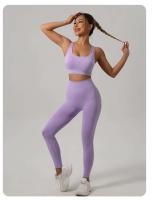 Conjunto de 2 uds de Yoga para mujer, sujetador con espalda hueca + pantalones cortos deportivos para levantamiento de cadera, conjunto de gimnasio sin costuras, ropa deportiva, chándal - details 11