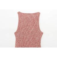 Primavera Y Verano Nuevo Temperamento Pecho Elástico A Cuadros Frescos Cuello Redondo Sin Mangas Vestido largo Midi - details 3