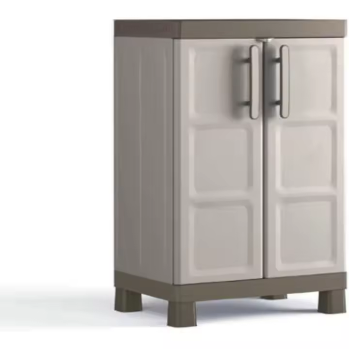 Excelencia Bajo | Armario bajo de almacenamiento | Resina | 2 puertas y 2 estantes regulables en altura | Arena de color/Gris | 97 x 65 x 45 cm. - 1