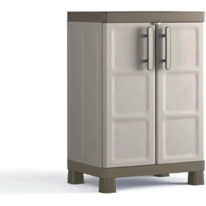 Excelencia Bajo | Armario bajo de almacenamiento | Resina | 2 puertas y 2 estantes regulables en altura | Arena de color/Gris | 97 x 65 x 45 cm. - 1