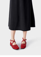 Arco rojo solo zapatos de las mujeres francés retro pequeños zapatos de cuero nuevo remache hebilla de cinturón pisos de ballet - details 11