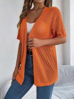 Cárdigans de punto de manga corta de color sólido casual para mujer - details 28