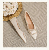Zapatos planos de mujer estilo francés, 2025, nuevo estilo de hadas, perla, hebilla cuadrada, punta puntiaguda, boca poco profunda, no cansan los pies, zapatos individuales. - details 15
