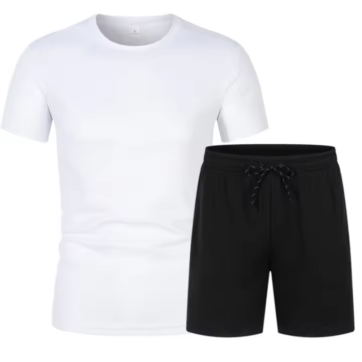Conjunto de 2 piezas de camiseta de fútbol transpirable de malla de manga corta para hombre, pantalones cortos deportivos, informal de color sólido - 1