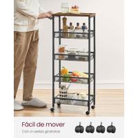 Carro de 4 Niveles, Carro Estrecho de Cocina con Ruedas, con Asa, para Espacio Reducido, 22 x 45,4 x 77 cm, para Cocina, Baño, Salón, Estudio, Marrón Rústico y Negro - details 19