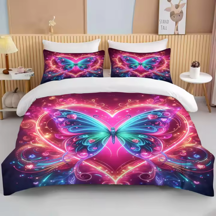 Juego de Ropa de Cama de Lujo con Estampado de Mariposas Rosas Conjunto de Cama para Adultos y Niños Funda de Edredón de Poliéster 2 Fundas de Almohada - 1