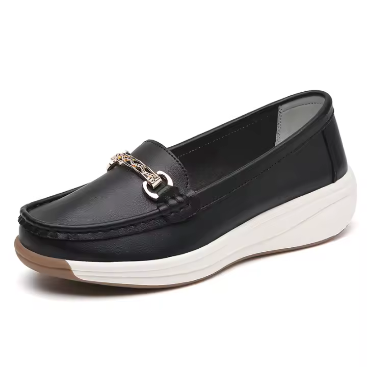 Mocasines de mujer, zapatos planos informales suaves para caminar, zapatos náuticos para mujer, calzado de cuero cómodo sin cordones - 1