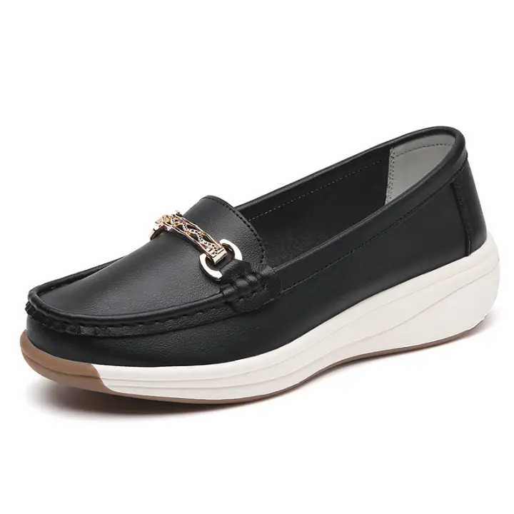 Mocasines de mujer, zapatos planos informales suaves para caminar, zapatos náuticos para mujer, calzado de cuero cómodo sin cordones - 1