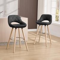Juego de Taburetes de Cocina Alto 2 Piezas con Resalto y Reposapiés Altos para Bistro, Cafetería y Cocina Funda de Piel Sintética y Patas de Madera Blanco - details 33
