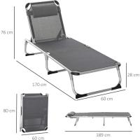 4 Posiciones Reposacabezas Extraíble y Respaldo Transpirable para Jardín Terraza Camping Exterior 170x60x76 cm Gris - details 2