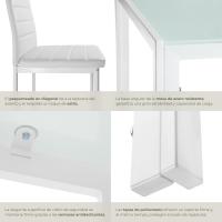 Juego de Comedor de Acero Mesa de Cristal Seguridad, 4 Sillas, Estructura de Acero, Cubiertas de Cuero Sintético Blanco - details 2