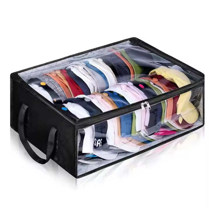 Caja de almacenamiento plegable para gorra de béisbol, bolsa de almacenamiento para gorra de gran capacidad, asas de transporte reutilizables, estuche organizador de armario - 1