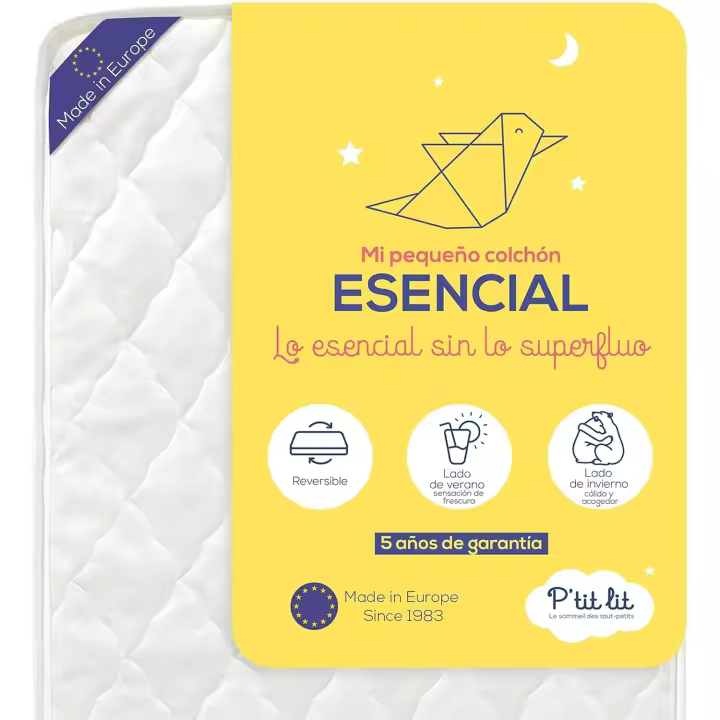 P'tit Lit - Colchón de bebé esencial - 60x120 cm - Climatizado: 1 lado verano / 1 lado invierno - OekoTex ®   Hecho en Europa - 1
