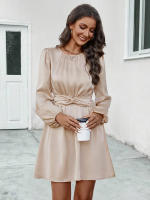 Vestido acolchado de manga larga para mujer Minifalda suave con cuello redondo - details 10